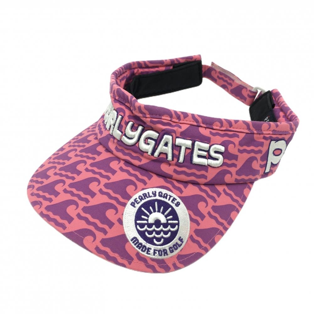 【超美品】パーリーゲイツ サンバイザー ピンク×ライトパープル ウェーブ総柄 立体ロゴ FR   ゴルフウェア PEARLY GATES