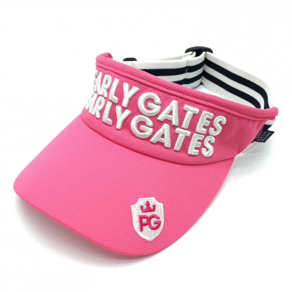 【超美品】パーリーゲイツ サンバイザー ピンク×白 立体ロゴ刺しゅう  FR  ゴルフウェア PEARLY GATES