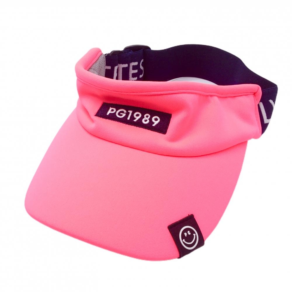 【新品】パーリーゲイツ サンバイザー 蛍光ピンク×ネイビー ニコちゃん スマイル 後ろゴム FR  ゴルフウェア PEARLY GATES