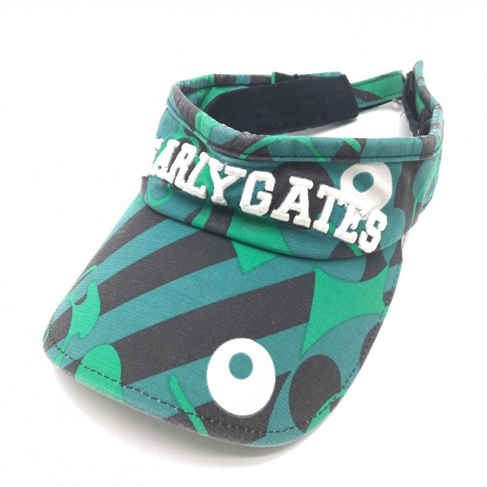 パーリーゲイツ サンバイザー グリーン×黒 総柄 ロゴ刺しゅう FR  ゴルフウェア PEARLY GATES