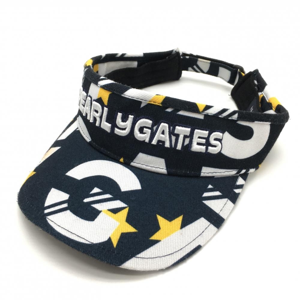 パーリーゲイツ サンバイザー ネイビー×白 星柄 立体ロゴ  FR  ゴルフウェア PEARLY GATES