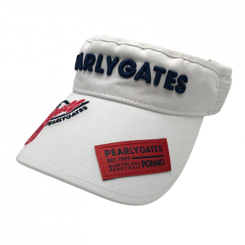 パーリーゲイツ サンバイザー 白×ネイビー つば刺しゅう FR  ゴルフウェア PEARLY GATES