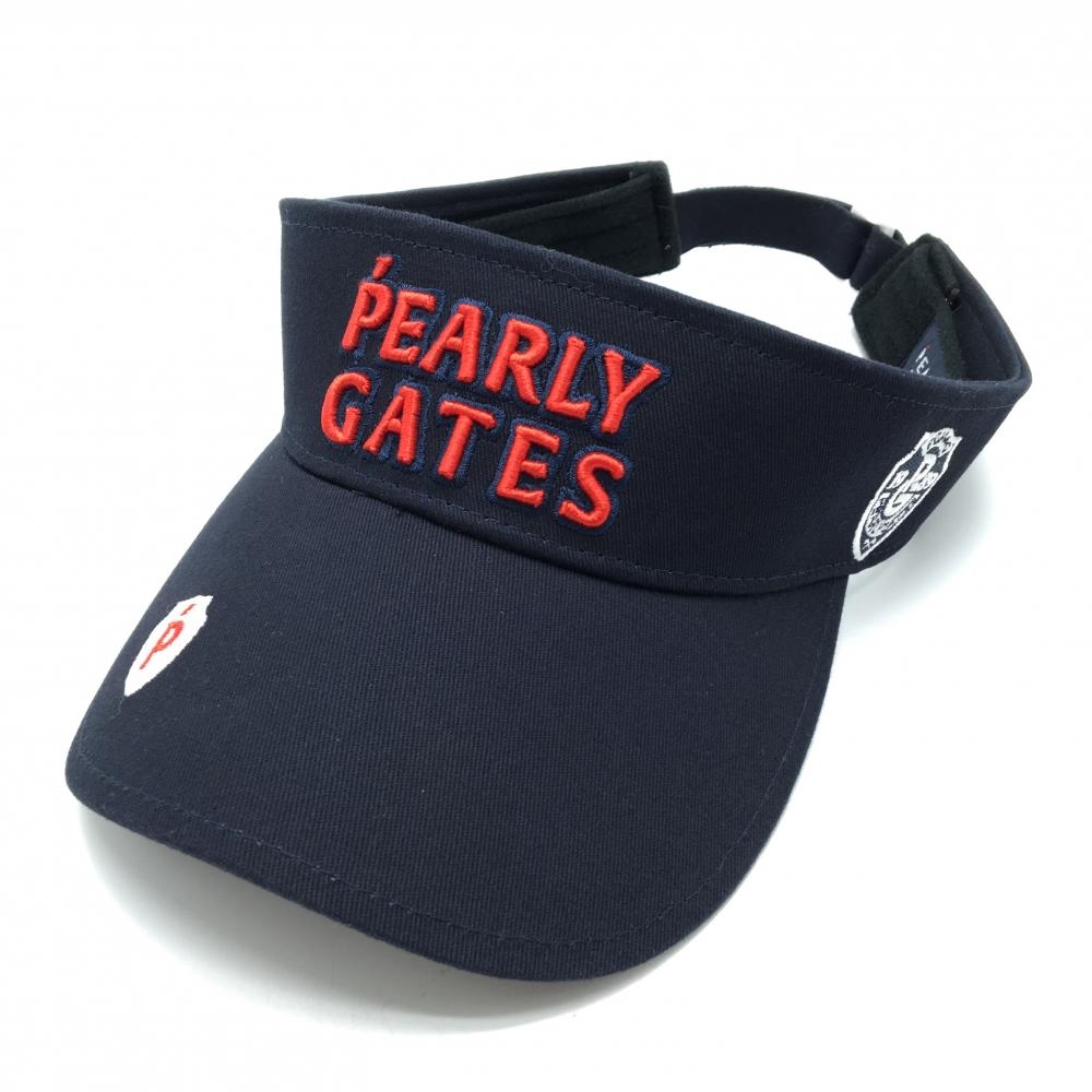 【超美品】パーリーゲイツ サンバイザー ネイビー×レッド 汗取りパッド付 立体ロゴ  FR   ゴルフウェア PEARLY GATES
