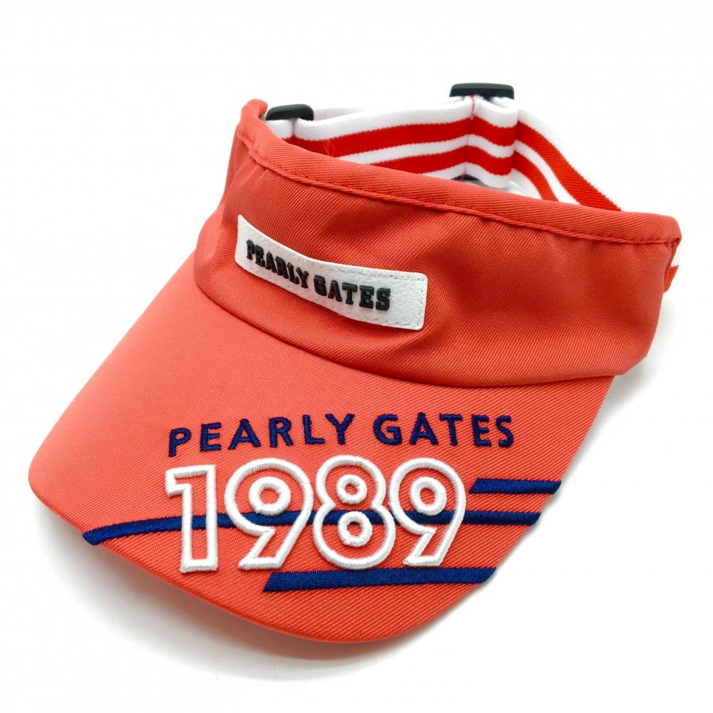 【美品】パーリーゲイツ サンバイザー レッド系×白 後ゴム FR   ゴルフウェア PEARLY GATES