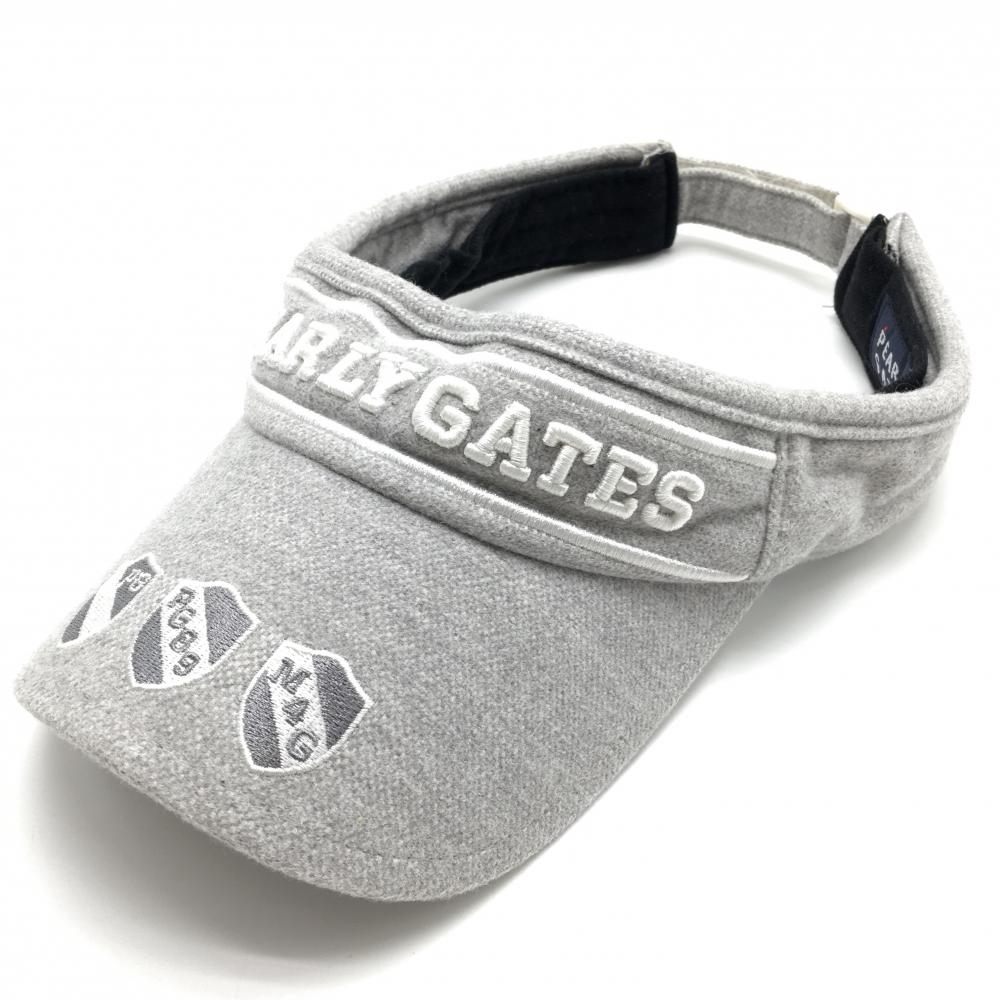 【美品】パーリーゲイツ サンバイザー ライトグレー×白 立体ロゴ刺しゅう 汗取りパッド付 FR   ゴルフウェア PEARLY GATES