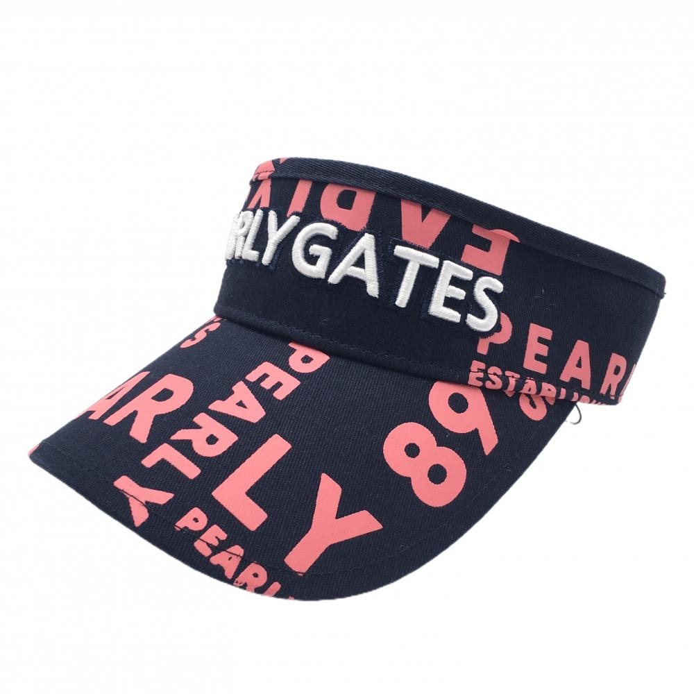 【新品】パーリーゲイツ サンバイザー ネイビー×ピンク ロゴ総柄 汗取りパッド フィールサーモ  FR   ゴルフウェア PEARLY GATES