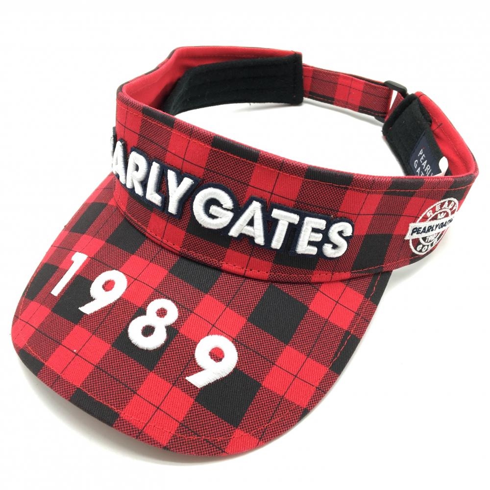 【超美品】パーリーゲイツ サンバイザー レッド×黒 チェック 汗取りパッド FR   ゴルフウェア PEARLY GATES