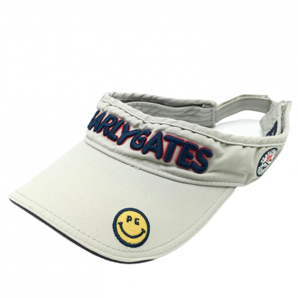 パーリーゲイツ サンバイザー グレー×ネイビー ニコちゃん スマイル 立体刺しゅう   ゴルフウェア PEARLY GATES