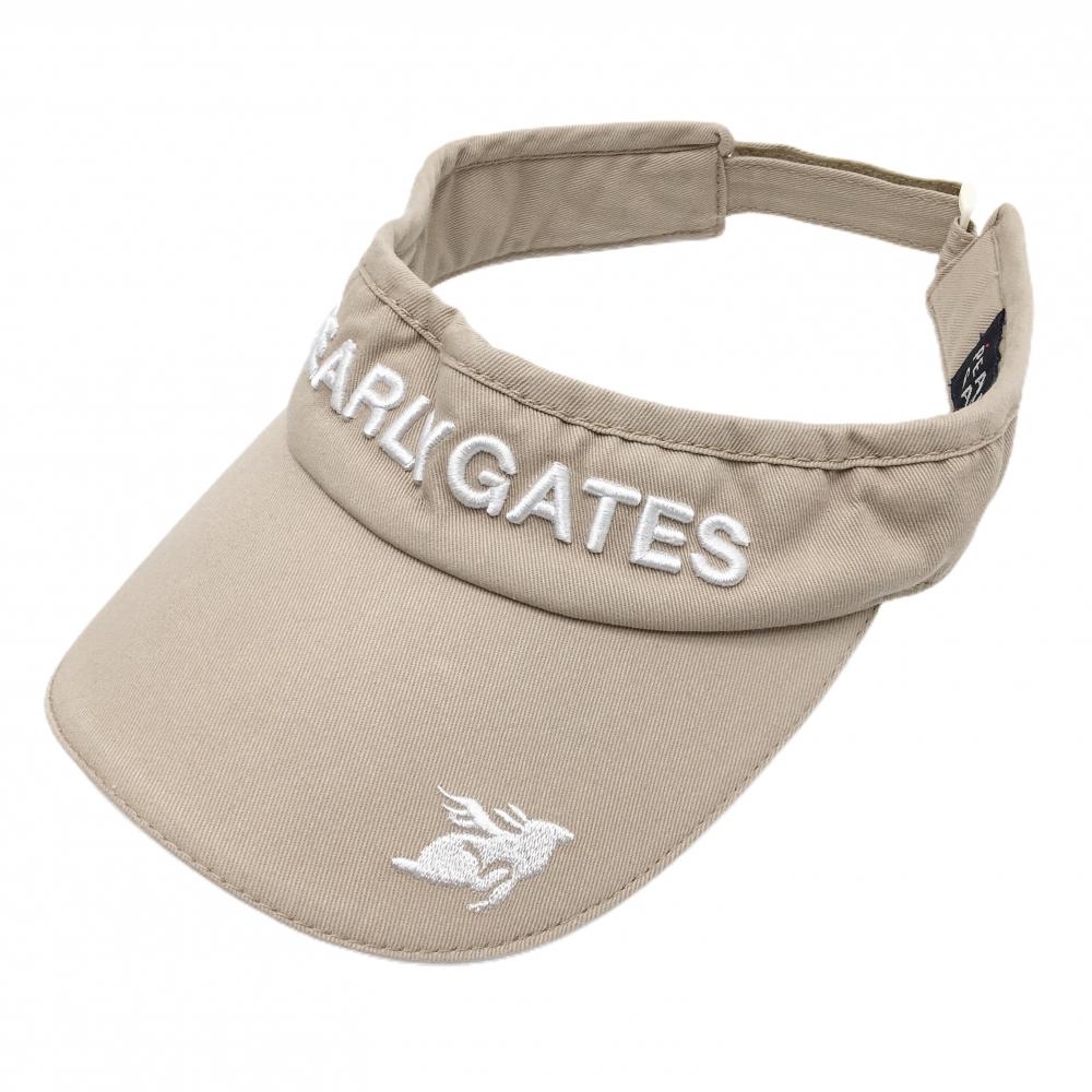 【美品】パーリーゲイツ サンバイザー ベージュ×白 立体ロゴ M   ゴルフウェア PEARLY GATES