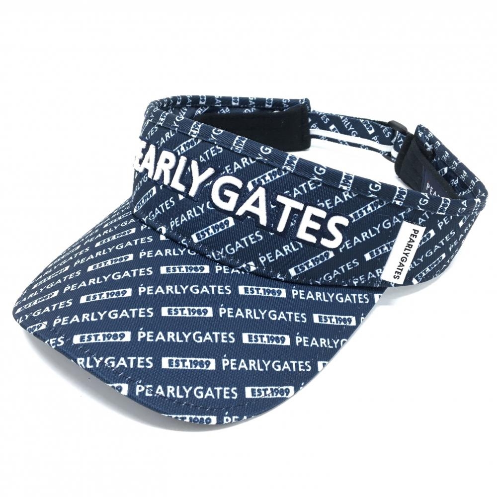 【超美品】パーリーゲイツ サンバイザー ネイビー系×白 ロゴ総柄 FR   ゴルフウェア PEARLY GATES