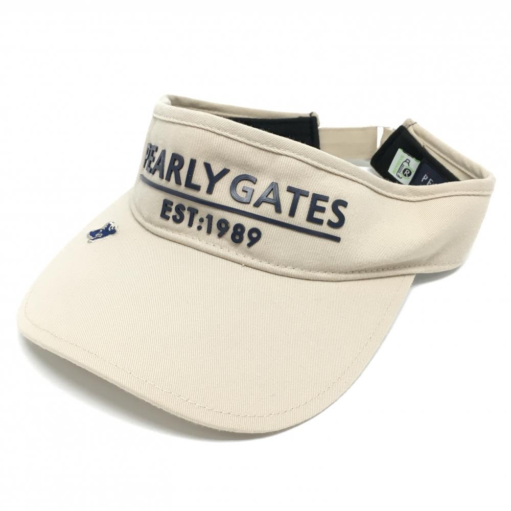 【美品】パーリーゲイツ サンバイザー ベージュ×ネイビー フライングラビット 汗取りパッド FR   ゴルフウェア PEARLY GATES