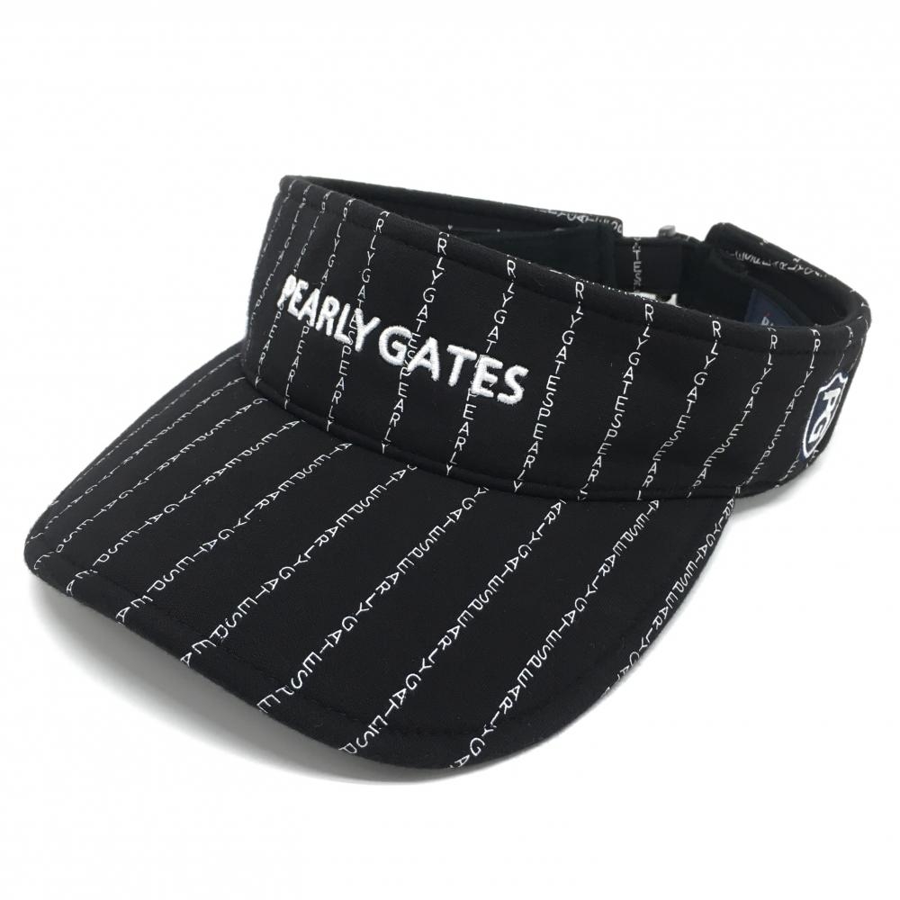 【超美品】パーリーゲイツ サンバイザー 黒×白 ロゴストライプ 汗取りパッド FR   ゴルフウェア PEARLY GATES