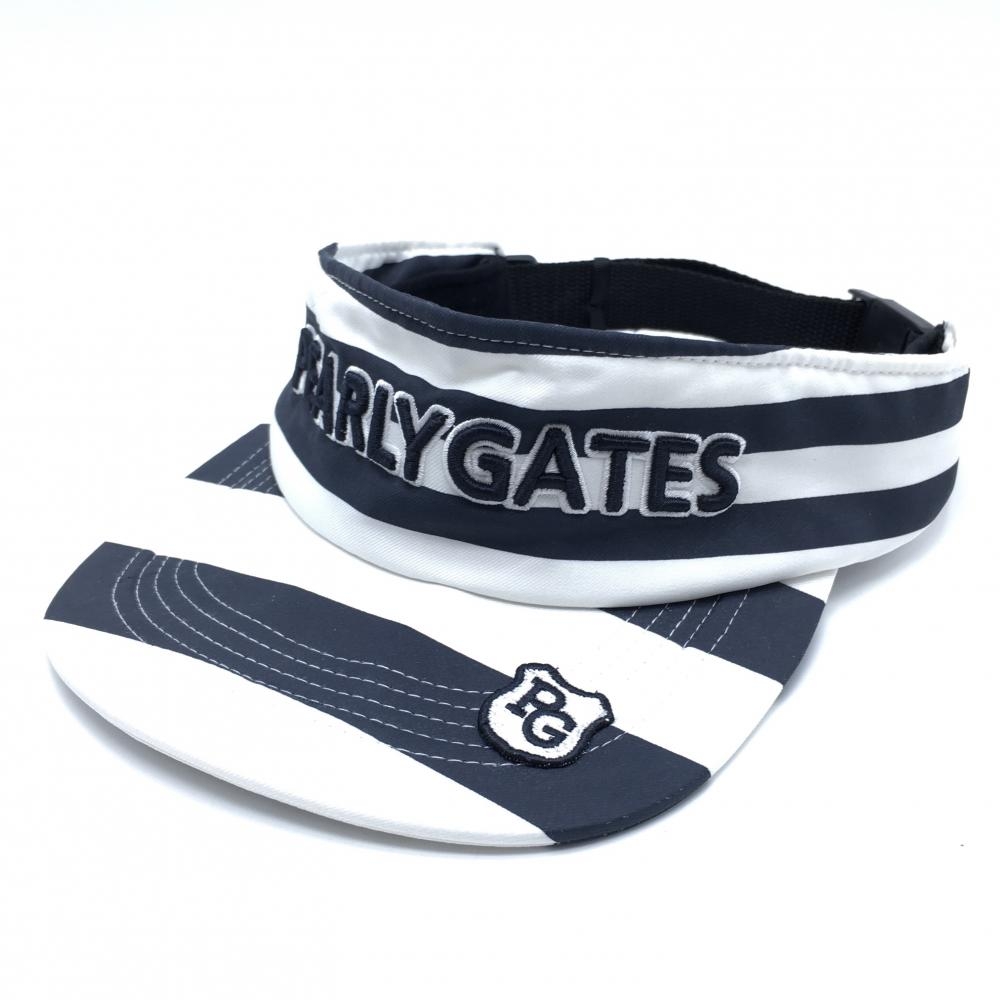 パーリーゲイツ サンバイザー 白×ネイビー ボーダー 汗取りバッド付 FR   ゴルフウェア PEARLY GATES