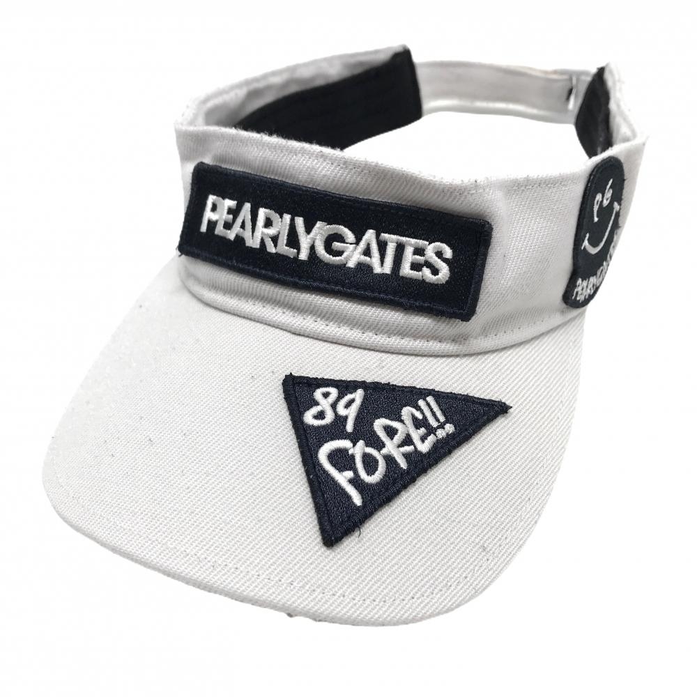 パーリーゲイツ サンバイザー 白×ネイビー 複数ワッペン ニコちゃん FR   ゴルフウェア PEARLY GATES