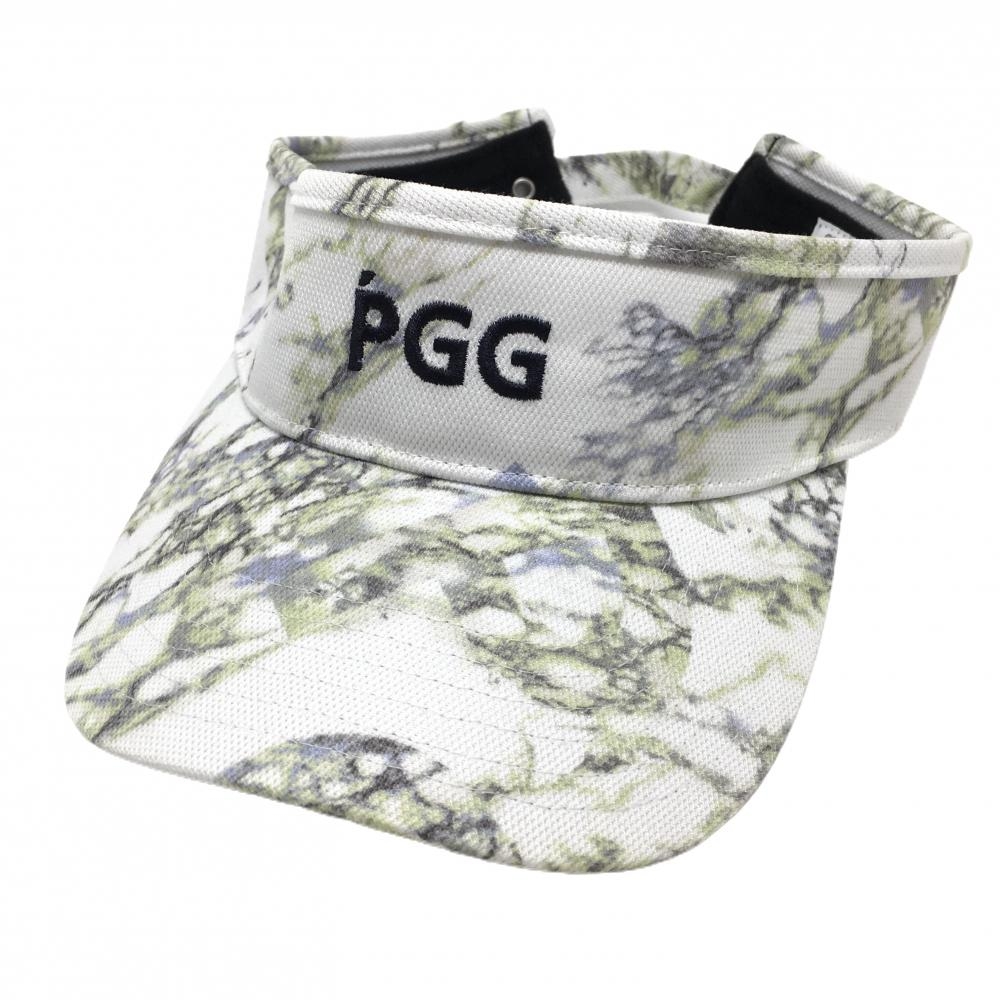 【美品】パーリーゲイツ サンバイザー 白×グリーン 総柄 汗取りパッド付 ロゴ   ゴルフウェア PEARLY GATES