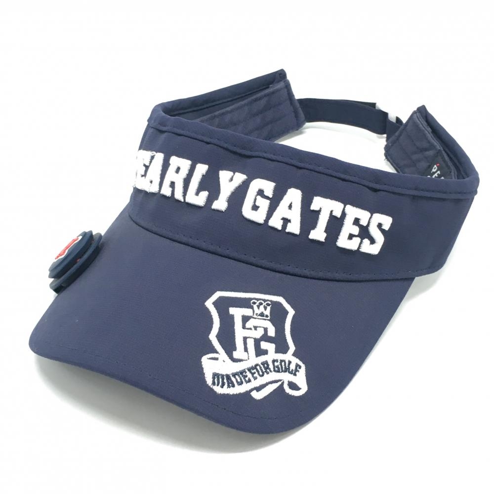 パーリーゲイツ サンバイザー ネイビー×白 立体ロゴ マグネットマーカー付 FR   ゴルフウェア PEARLY GATES