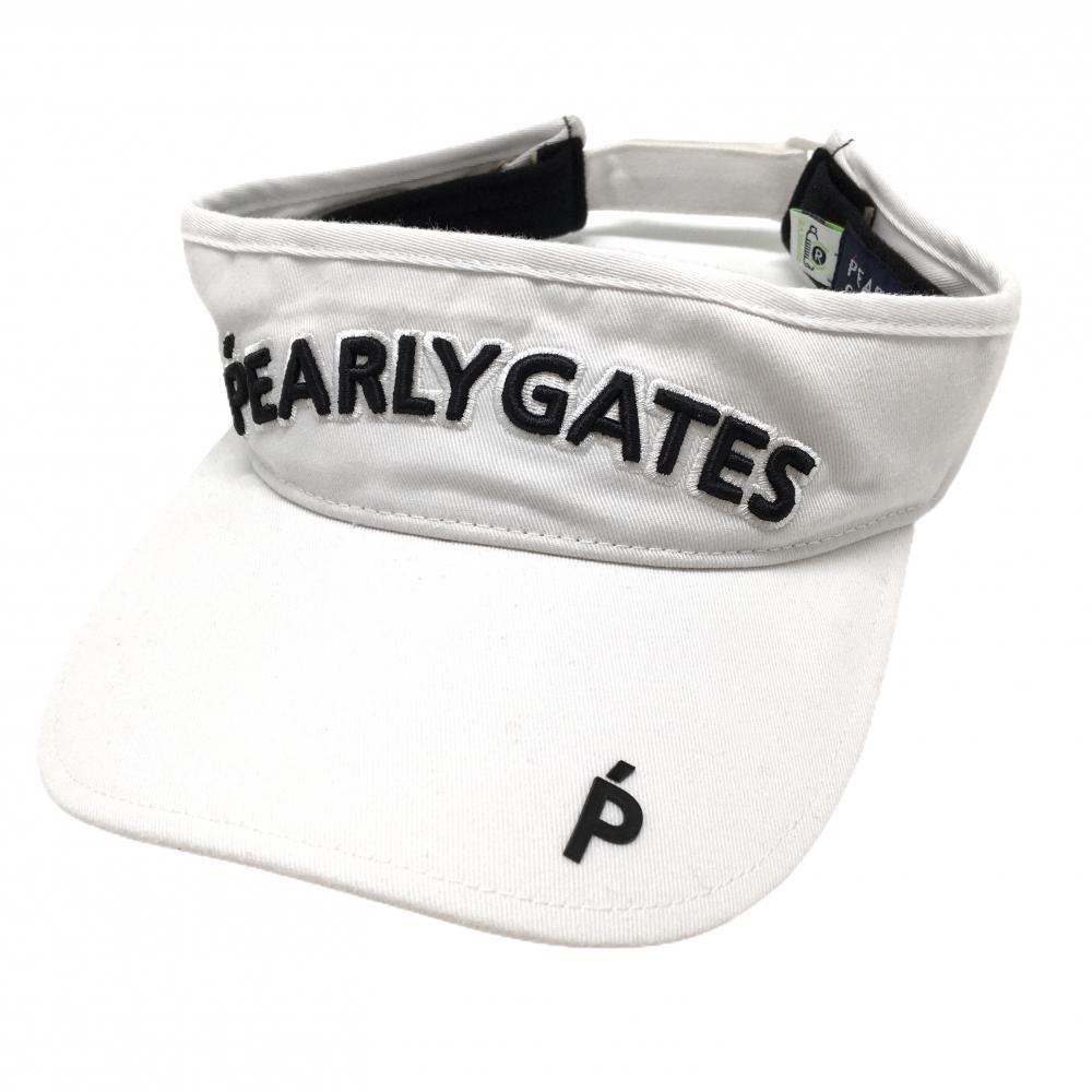 【美品】パーリーゲイツ サンバイザー 白×黒 立体ロゴ刺しゅう 汗取りパッド付 FR   ゴルフウェア PEARLY GATES
