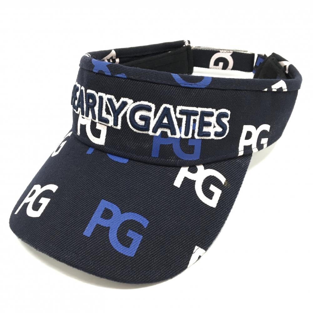 パーリーゲイツ サンバイザー ネイビー×白 ロゴ総柄  FR   ゴルフウェア PEARLY GATES