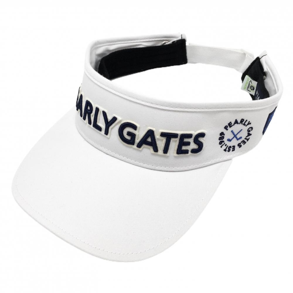 【新品】パーリーゲイツ サンバイザー 白×ネイビー 立体ロゴ刺しゅう 汗取りパッド FR   ゴルフウェア PEARLY GATES