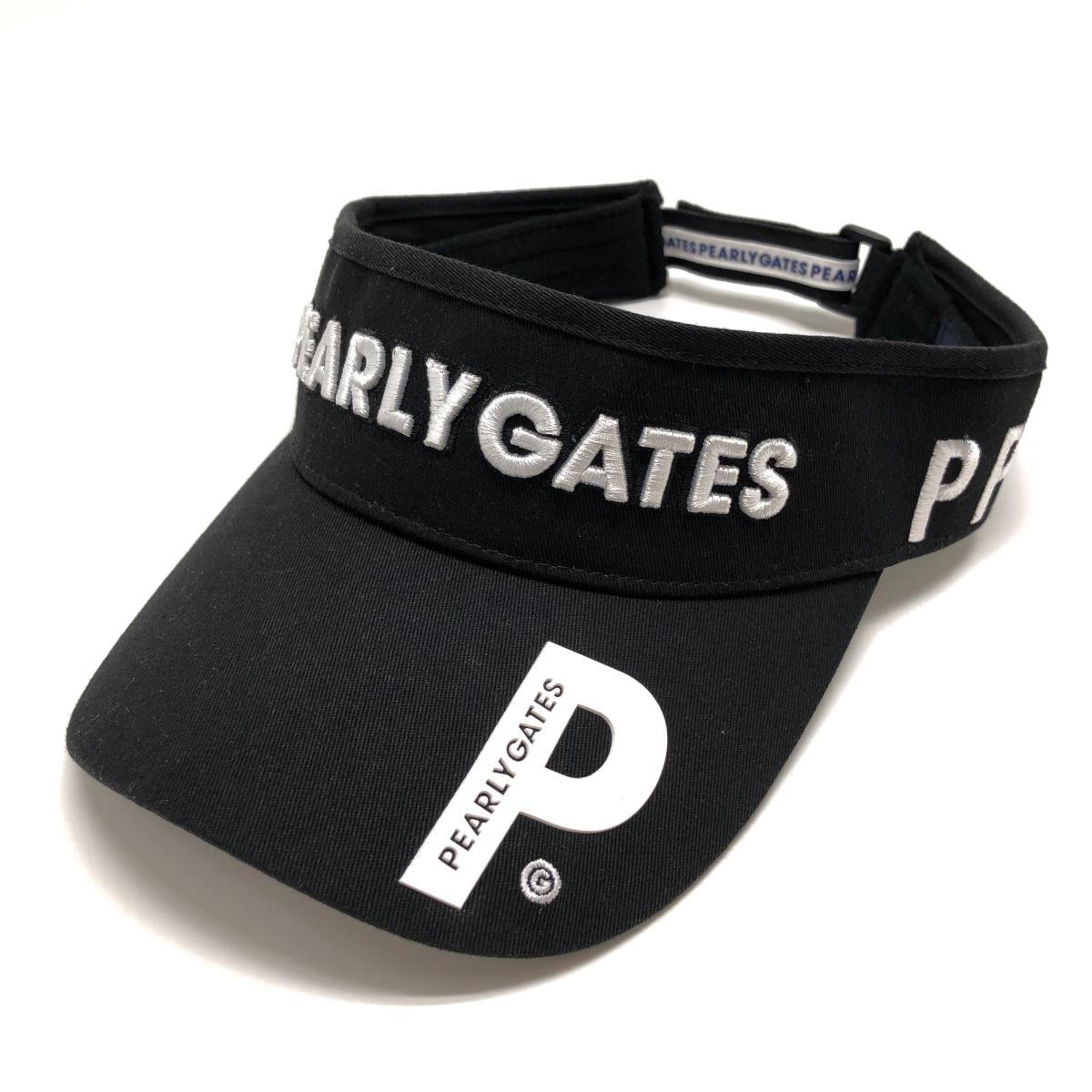 【超美品】パーリーゲイツ サンバイザー 黒×白 フロント立体ロゴ  FR   ゴルフウェア PEARLY GATES