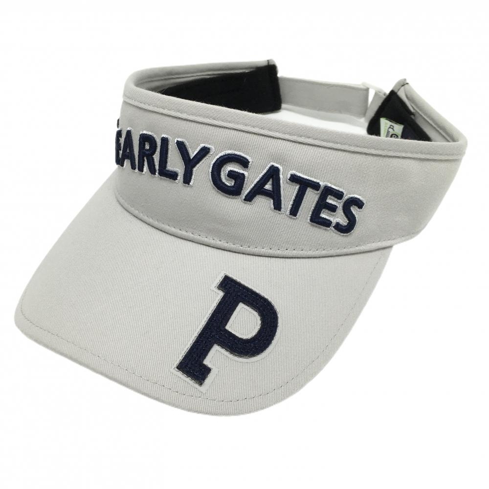 【超美品】パーリーゲイツ サンバイザー グレー×ネイビー 立体ロゴ刺しゅう FR   ゴルフウェア PEARLY GATES