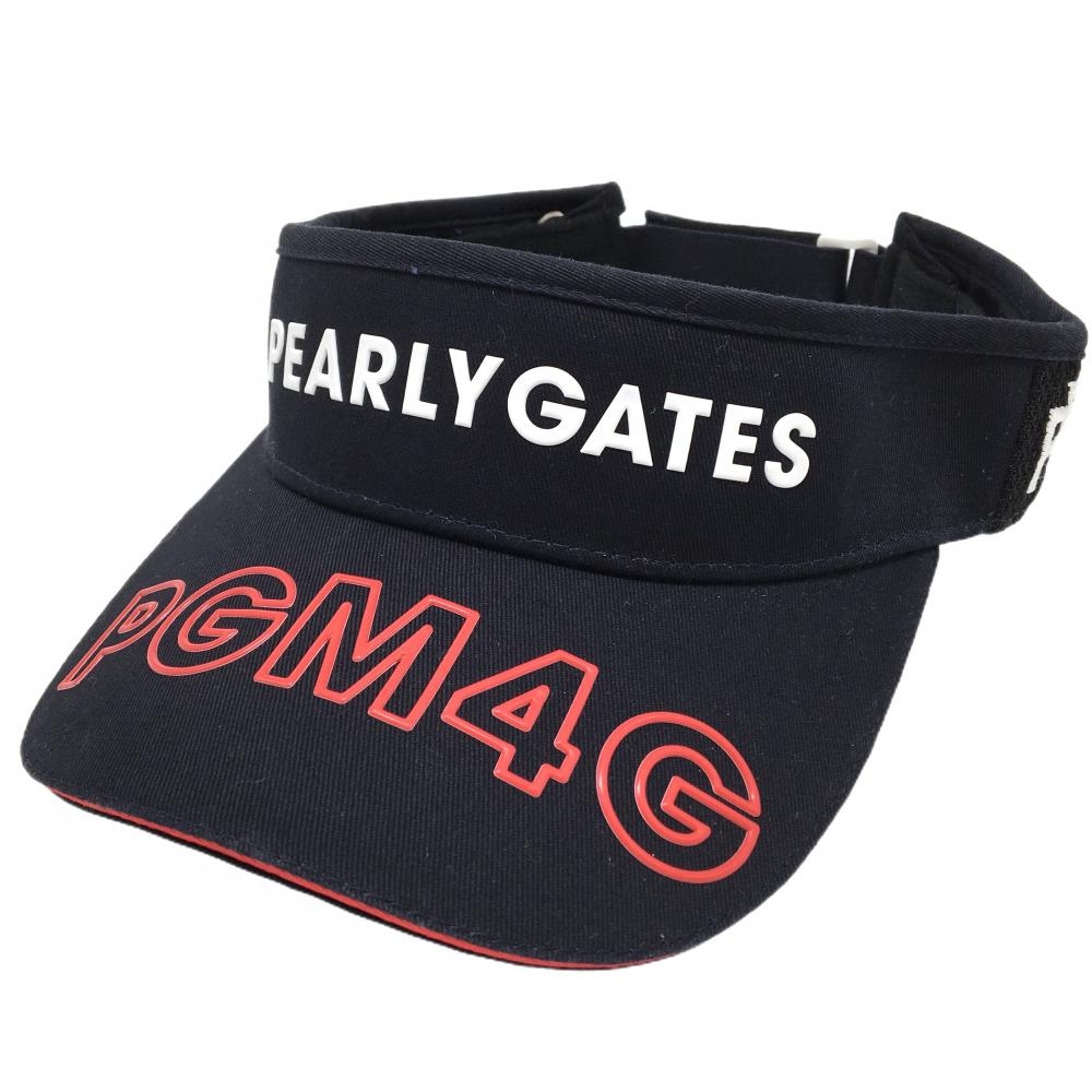 【超美品】パーリーゲイツ サンバイザー ネイビー×レッド つばロゴ 汗取りパッド FR   ゴルフウェア PEARLY GATES