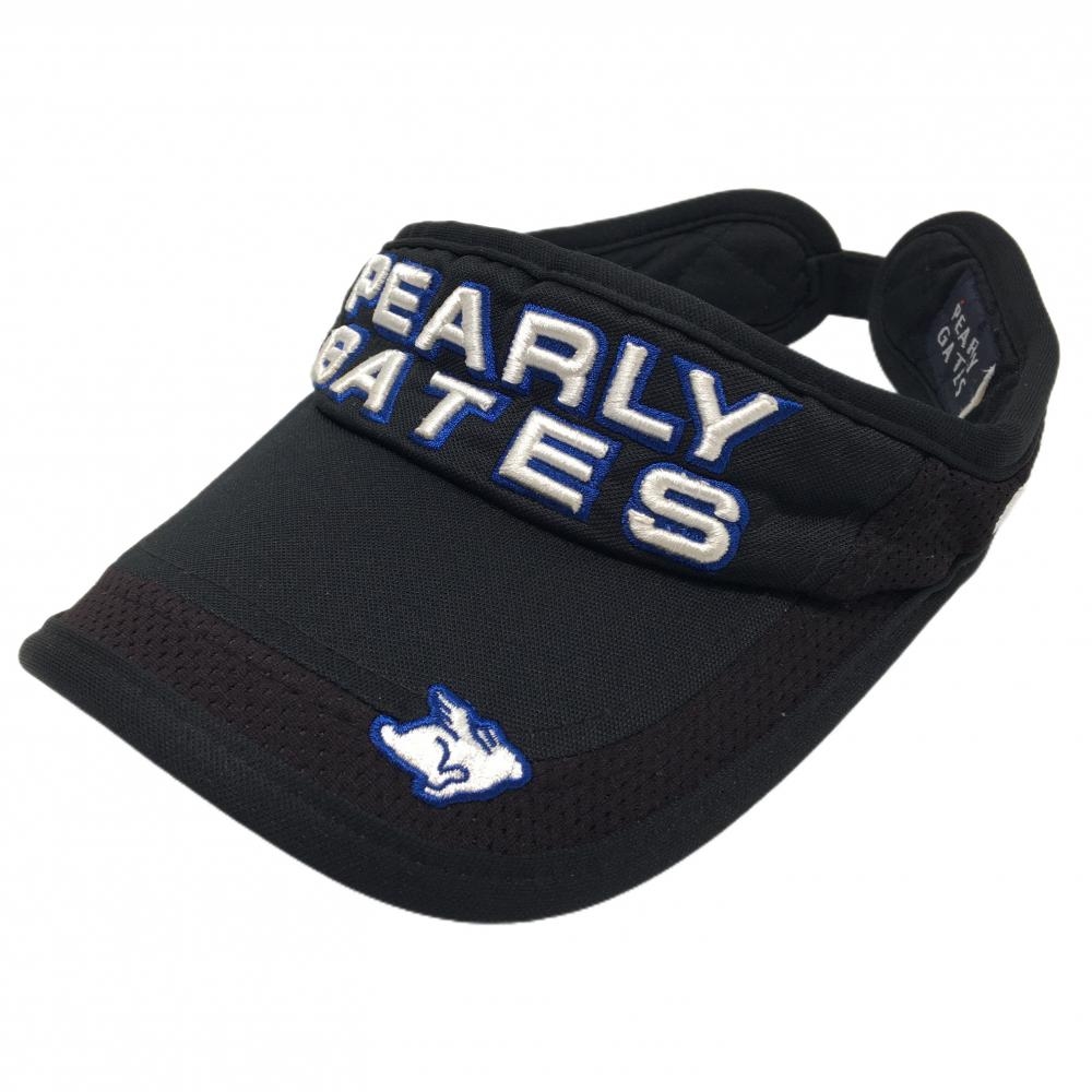 【超美品】パーリーゲイツ サンバイザー 黒×白 一部メッシュ 立体ロゴ   ゴルフウェア PEARLY GATES