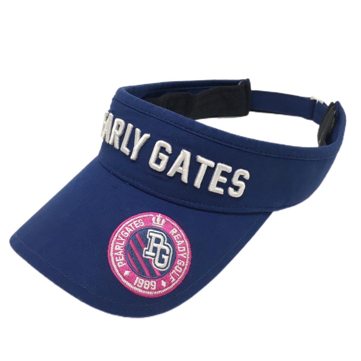 パーリーゲイツ サンバイザー ネイビー×白 立体ロゴ 汗取りパッド付 FR   ゴルフウェア PEARLY GATES