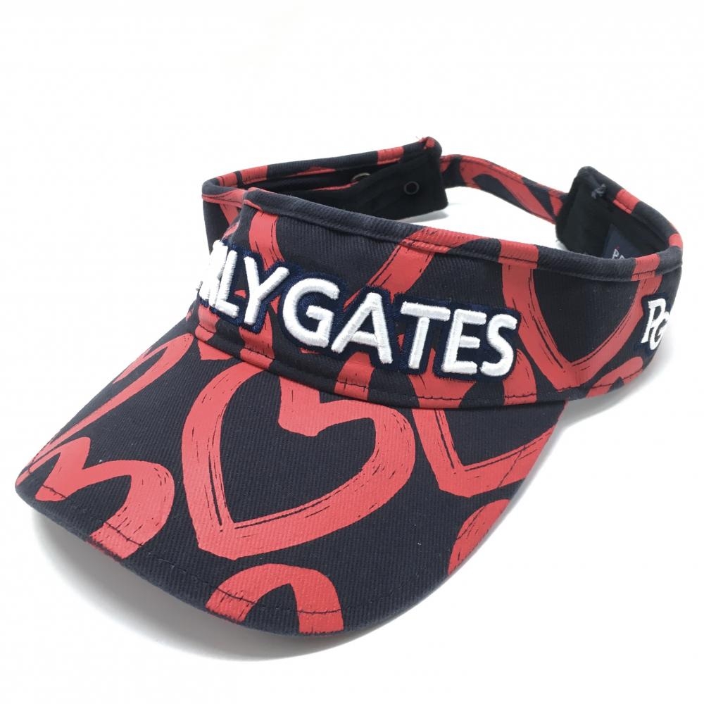 パーリーゲイツ サンバイザー 黒×レッド ハート柄 FR   ゴルフウェア PEARLY GATES