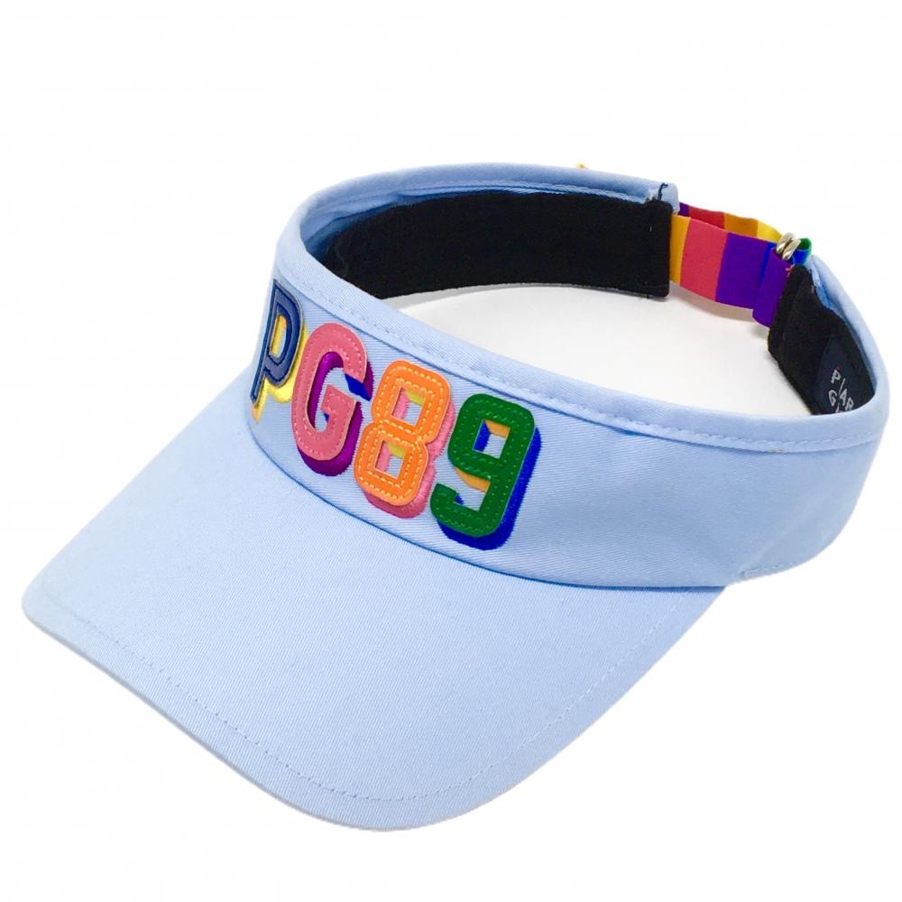 【美品】パーリーゲイツ サンバイザー ライトブルー×マルチカラー つば裏刺しゅう FR   ゴルフウェア PEARLY GATES