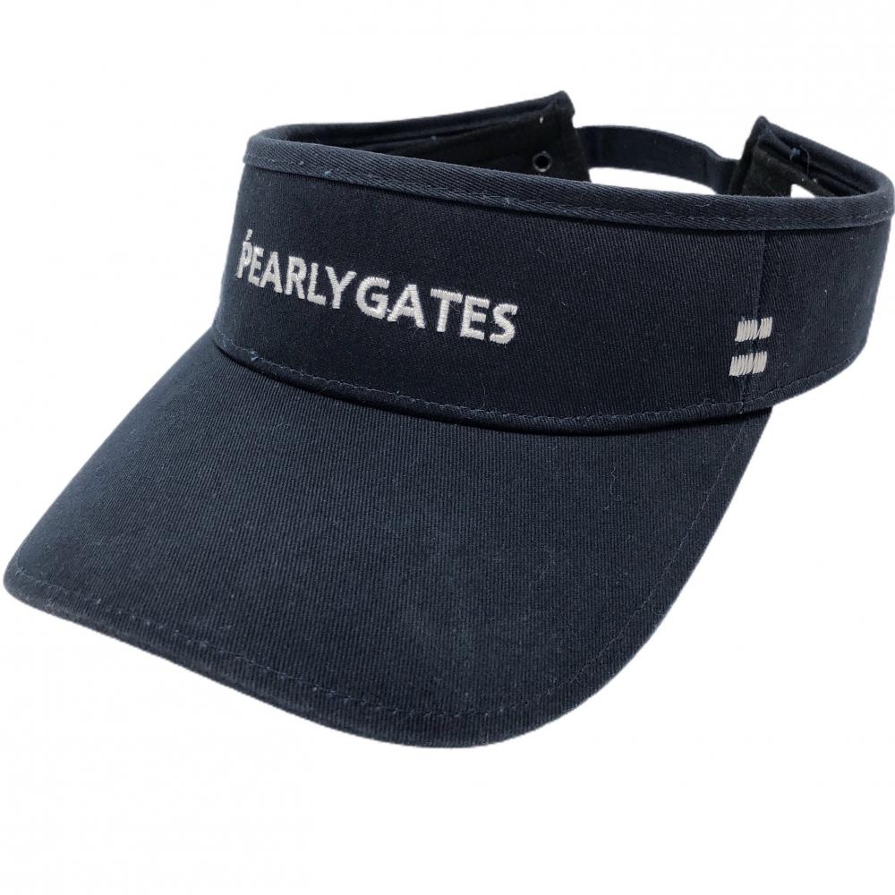 【超美品】パーリーゲイツ サンバイザー ネイビー×白 ロゴ刺しゅう 汗取りパッド付 FR   ゴルフウェア PEARLY GATES