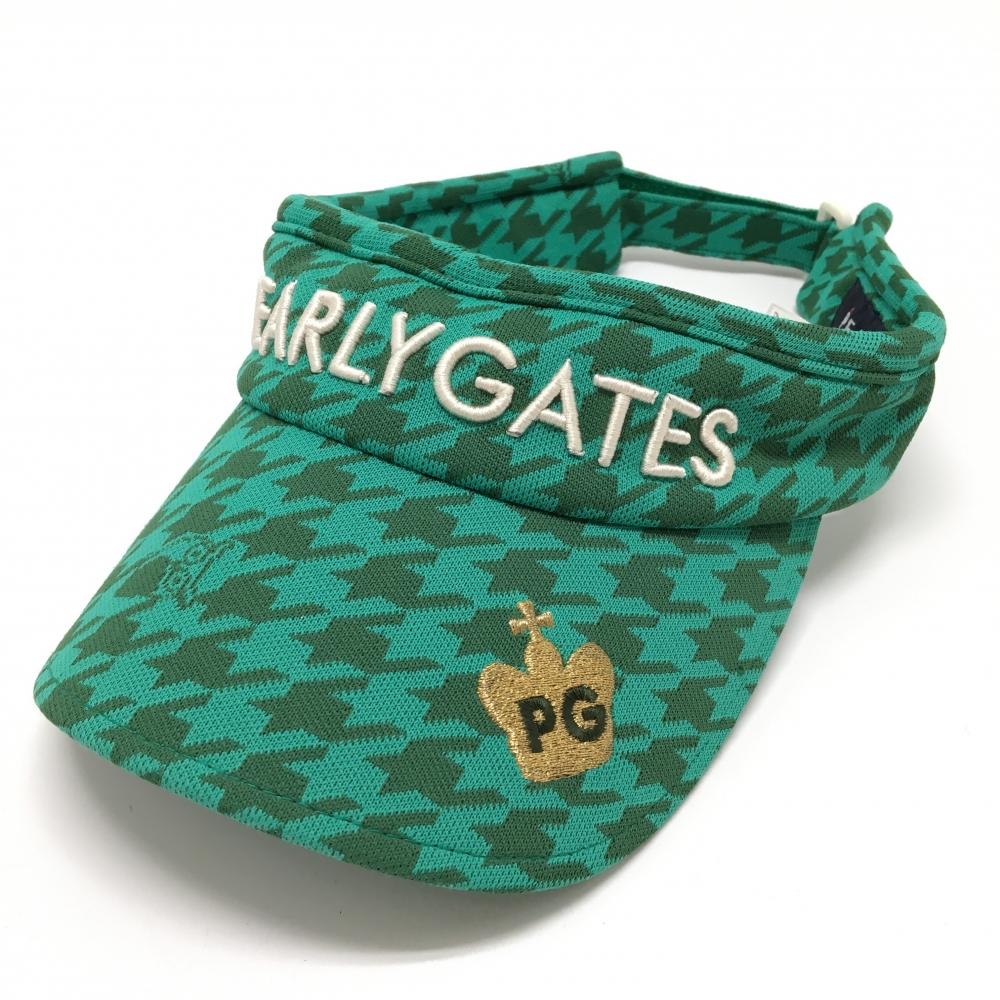 パーリーゲイツ サンバイザー グリーン×カーキ 千鳥格子 S   ゴルフウェア PEARLY GATES