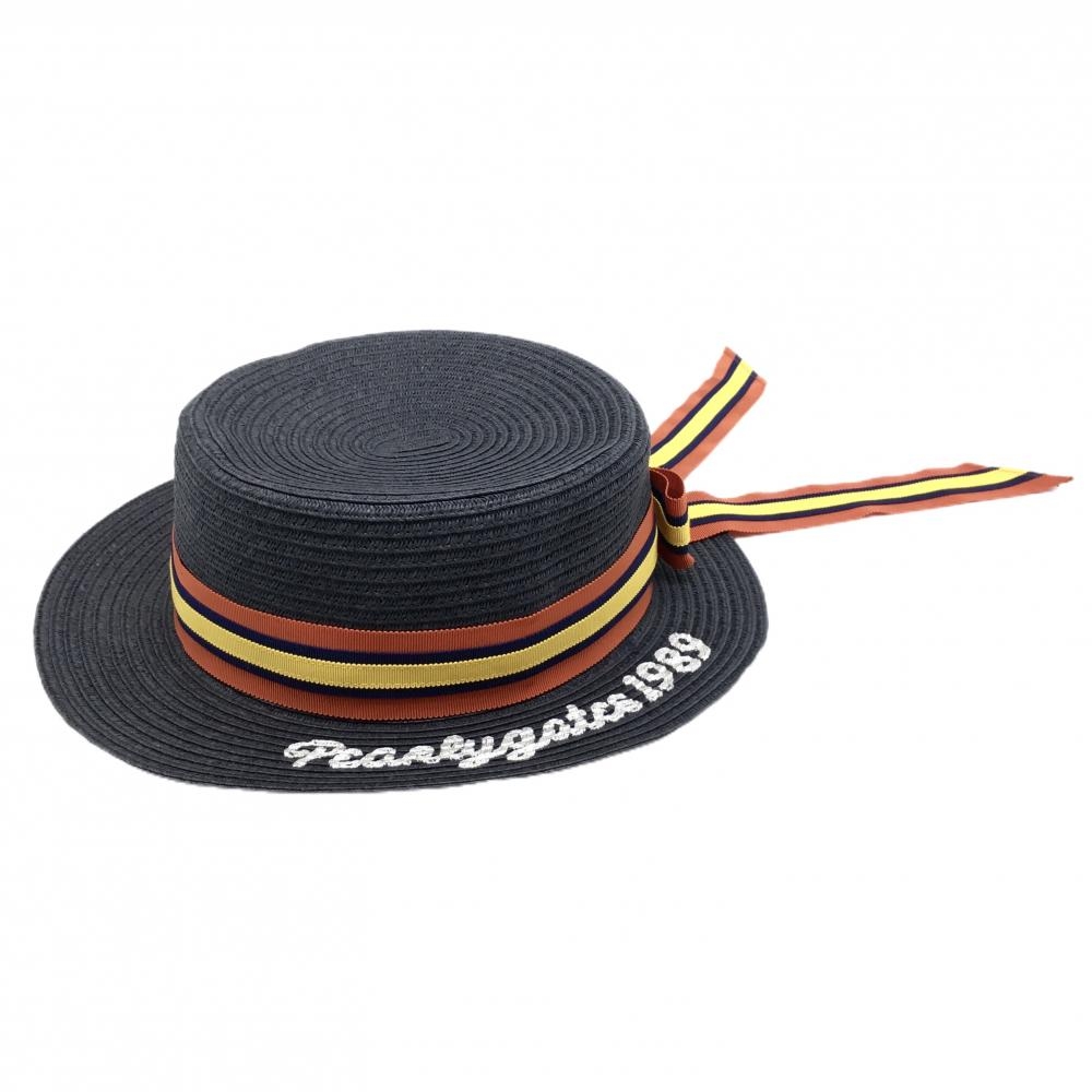 【美品】パーリーゲイツ ハット ネイビー×オレンジ 麦わら リボン  FR  ゴルフウェア PEARLY GATES