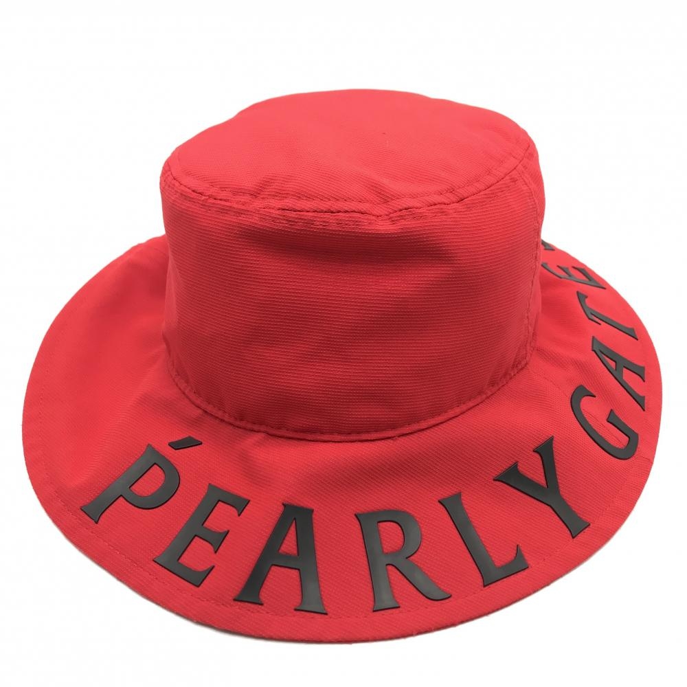 【超美品】パーリーゲイツ ハット レッド×黒 つばビッグロゴ 汗取りパッド FR   ゴルフウェア PEARLY GATES