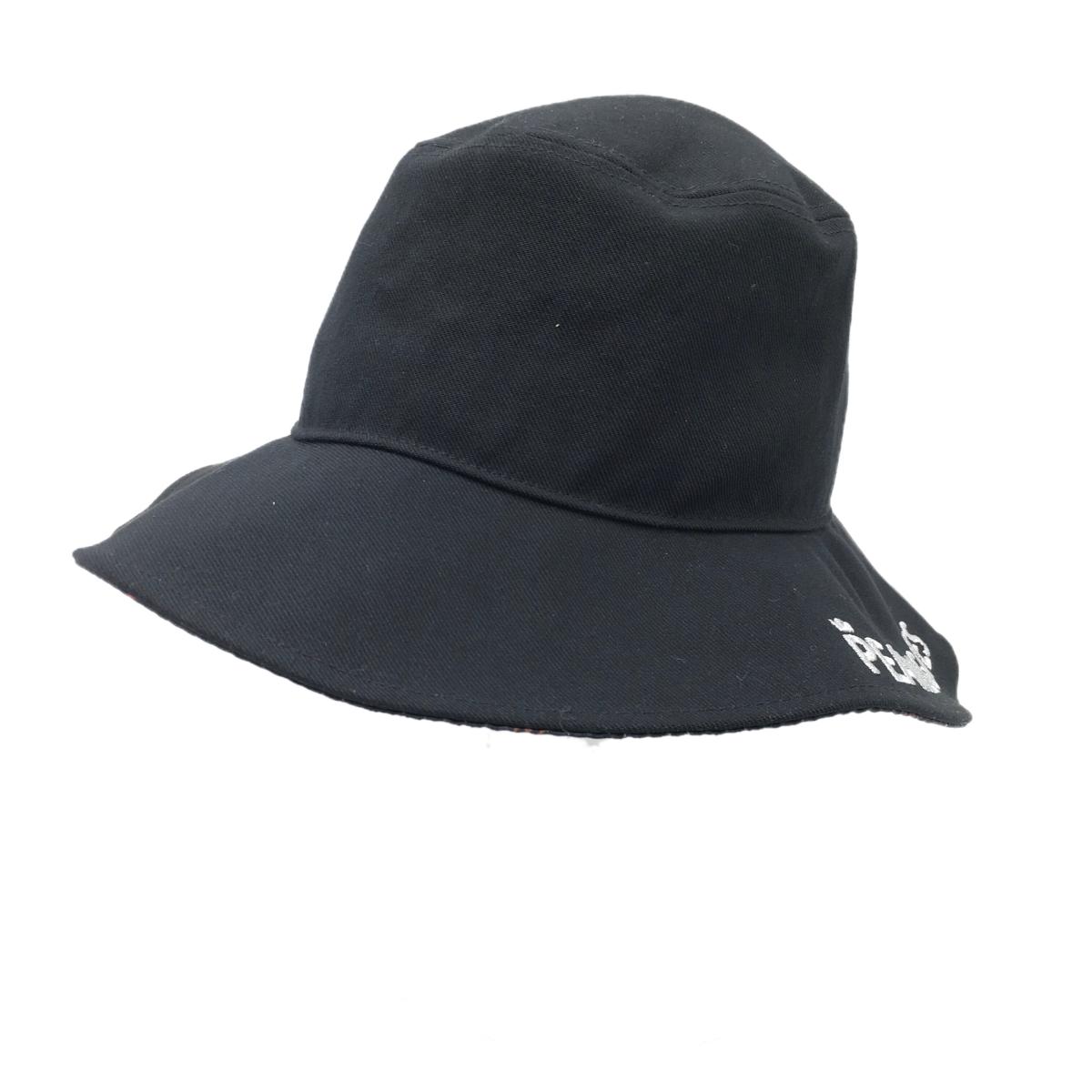 【超美品】パーリーゲイツ ハット 黒×シルバー 原英莉花 ロゴ刺しゅう つば裏チェック FR   ゴルフウェア PEARLY GATES