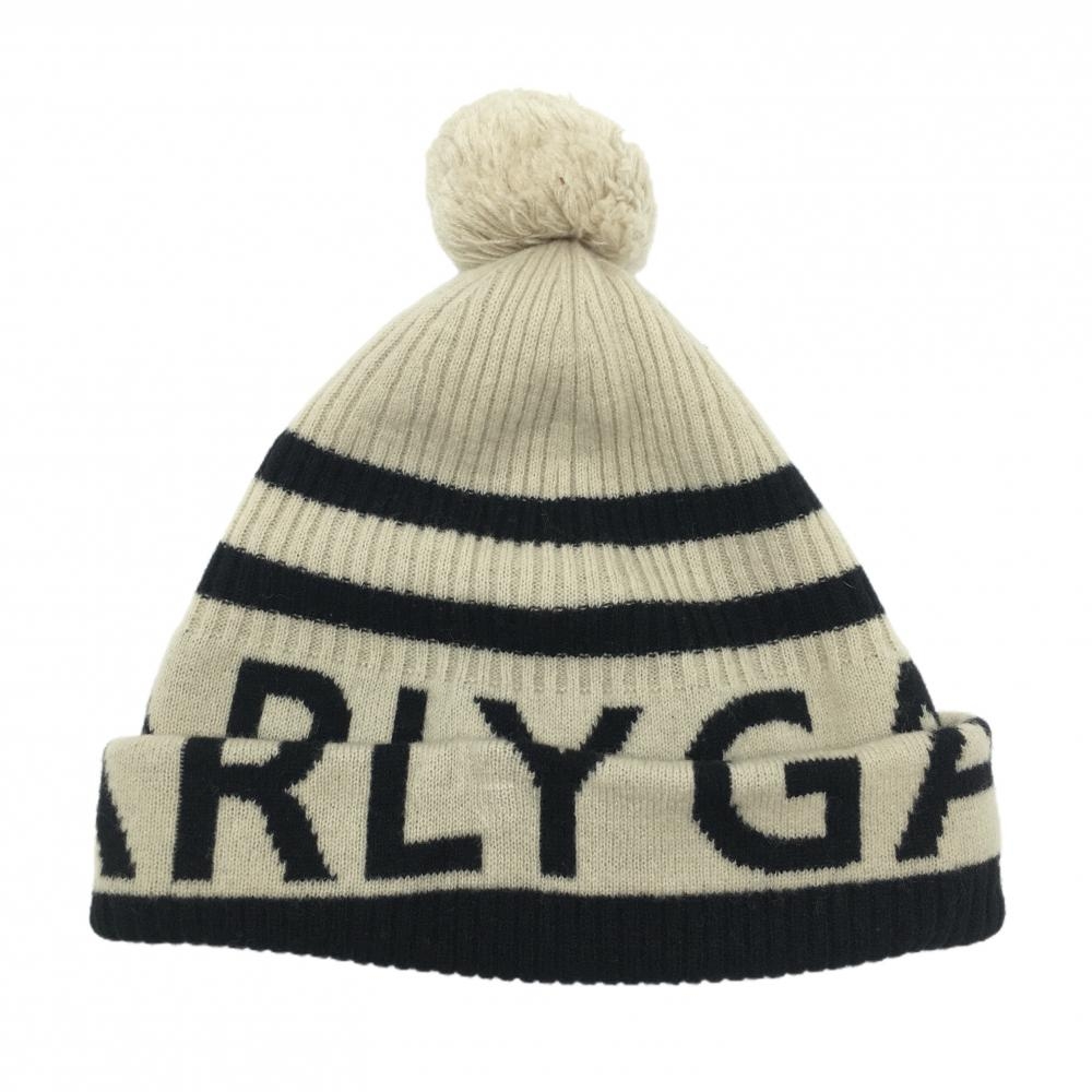 【超美品】パーリーゲイツ ニット帽 ベージュ×黒 ボンボン付き ウール混  FR   ゴルフウェア PEARLY GATES