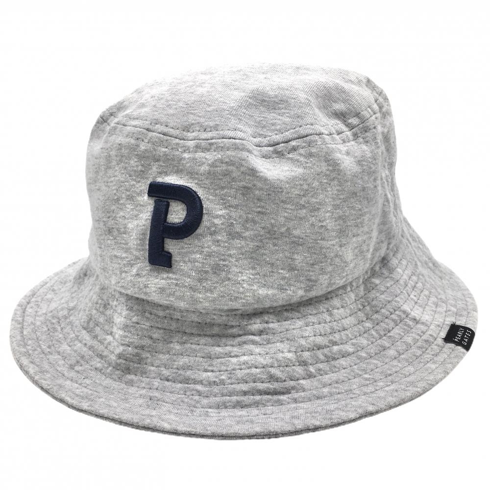 【超美品】パーリーゲイツ ハット グレー×ネイビー 立体ロゴ コットン100% FR   ゴルフウェア PEARLY GATES