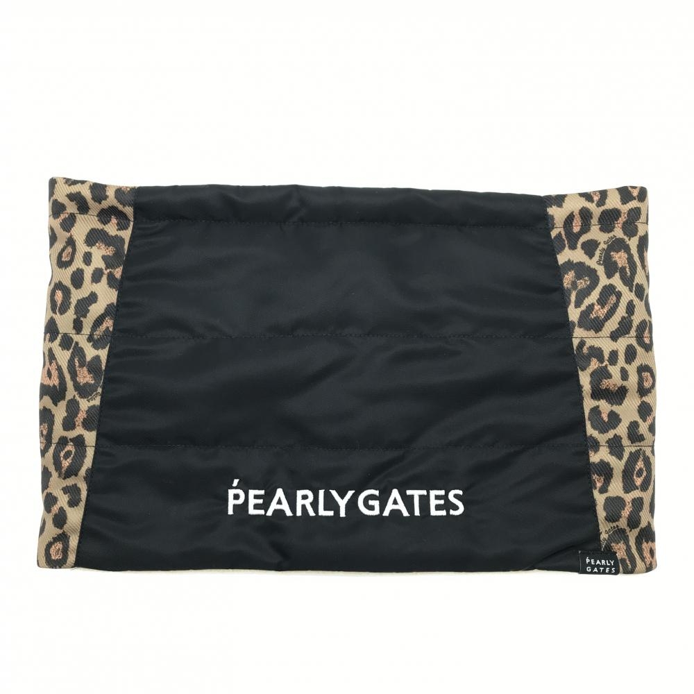 【超美品】パーリーゲイツ ネックウォーマー 黒×ブラウン系 レオパード 裏起毛 ドローコード FR  ゴルフウェア PEARLY GATES