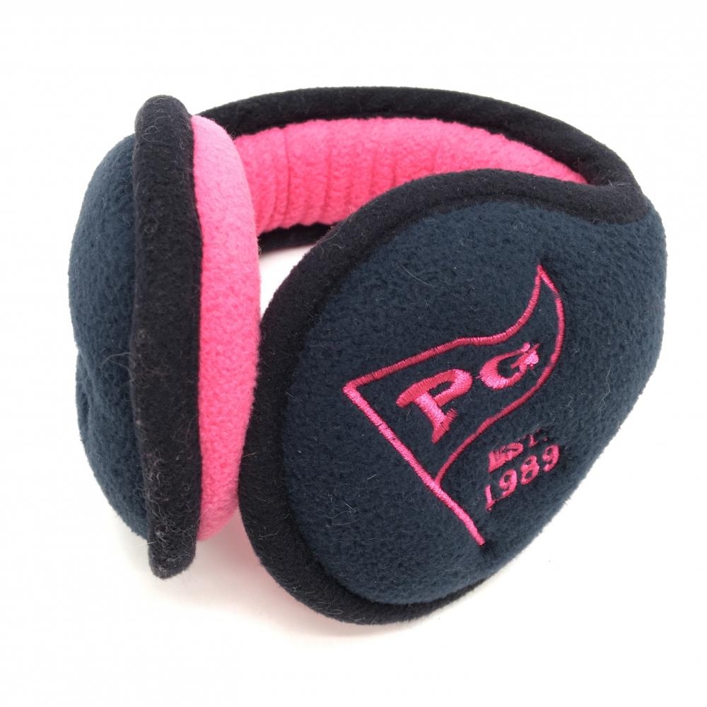 【美品】パーリーゲイツ イヤーマフ ネイビー×ピンク ロゴ刺しゅう  ゴルフウェア PEARLY GATES
