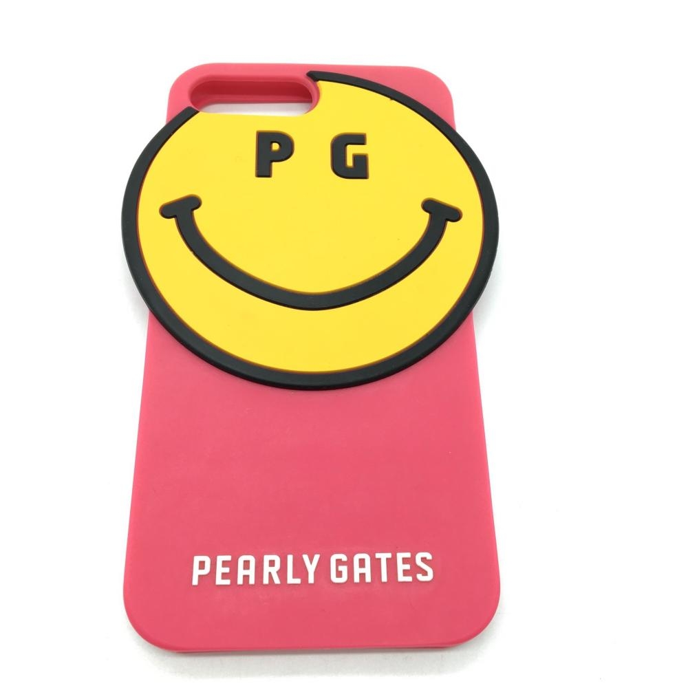 【美品】PEARLY GATES パーリーゲイツ スマホケース ピンク×イエロー iPhone Plus用 シリコンラバー PGニコちゃん  iPhone Plus用ゴルフ