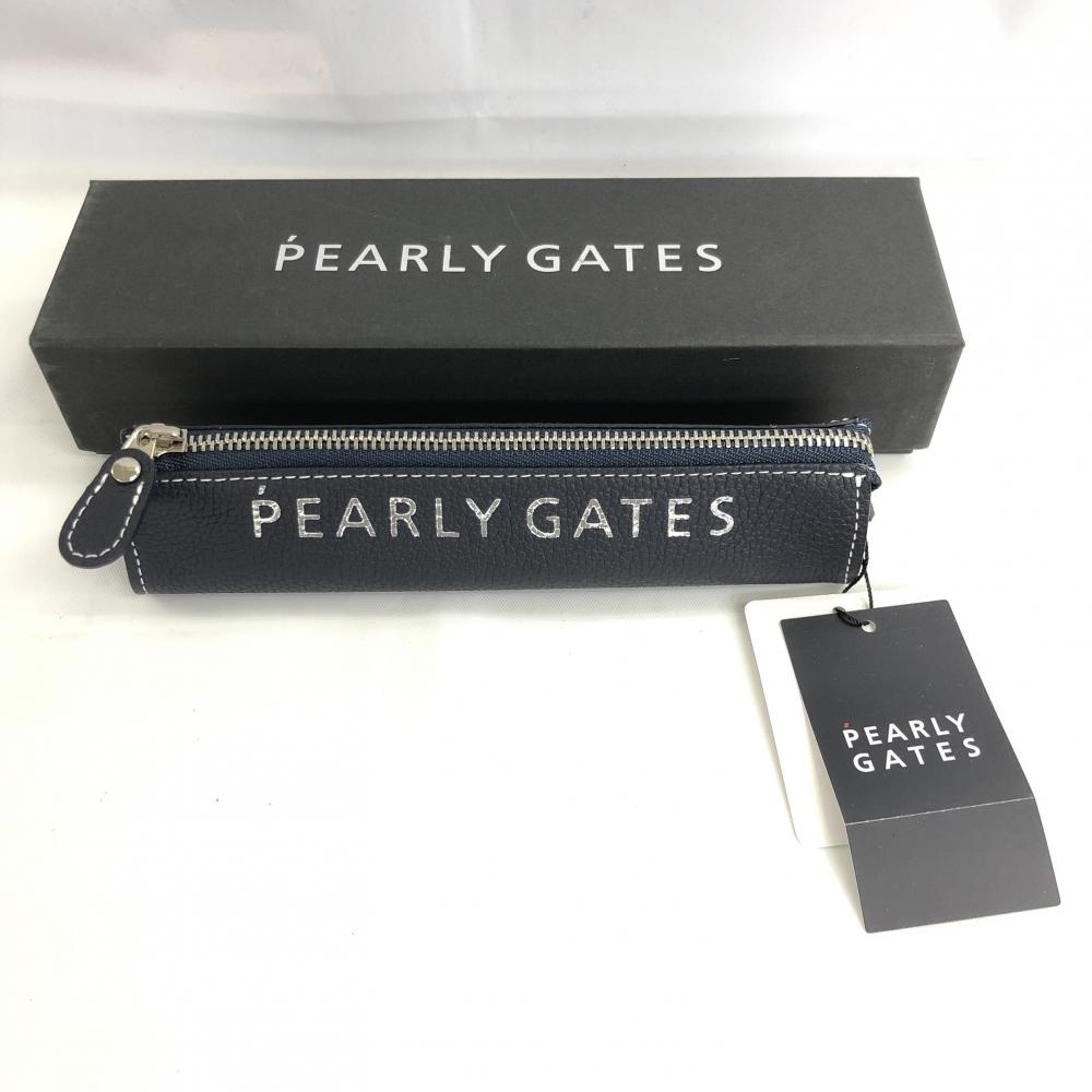 【新品】PEARLY GATES パーリーゲイツ 牛革ペンケース 筆箱 ネイビー ビッグロゴ 収納袋・箱付 ゴルフ