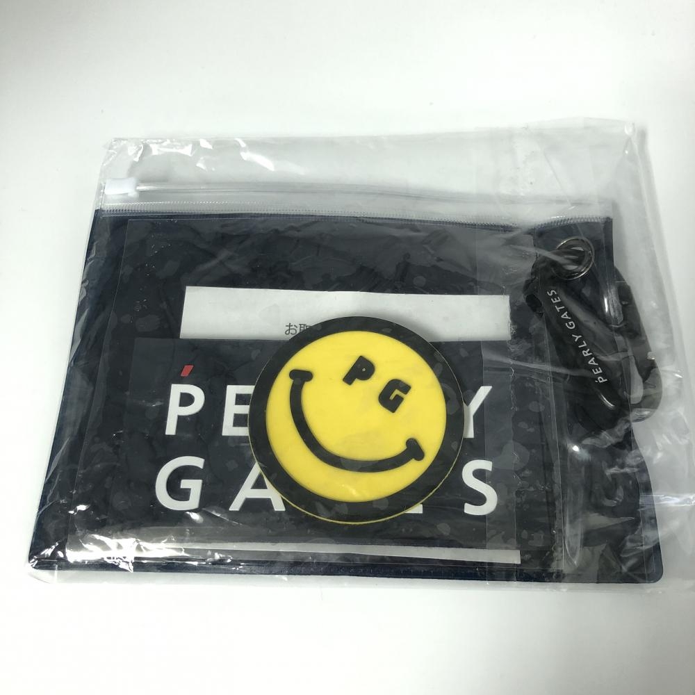 【未使用品】PEARLY GATES パーリーゲイツ シリコンステッカー イエロー×ネイビー ニコちゃん スマイル クリアケース付 ゴルフ