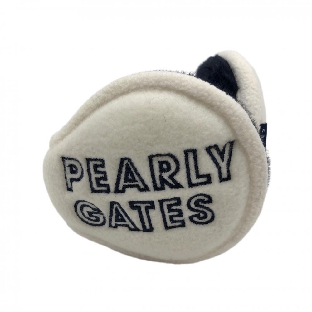 【超美品】パーリーゲイツ イヤーマフ 耳当て 白×ネイビー 起毛素材 シリコンワッペンゴルフ PEARLY GATES