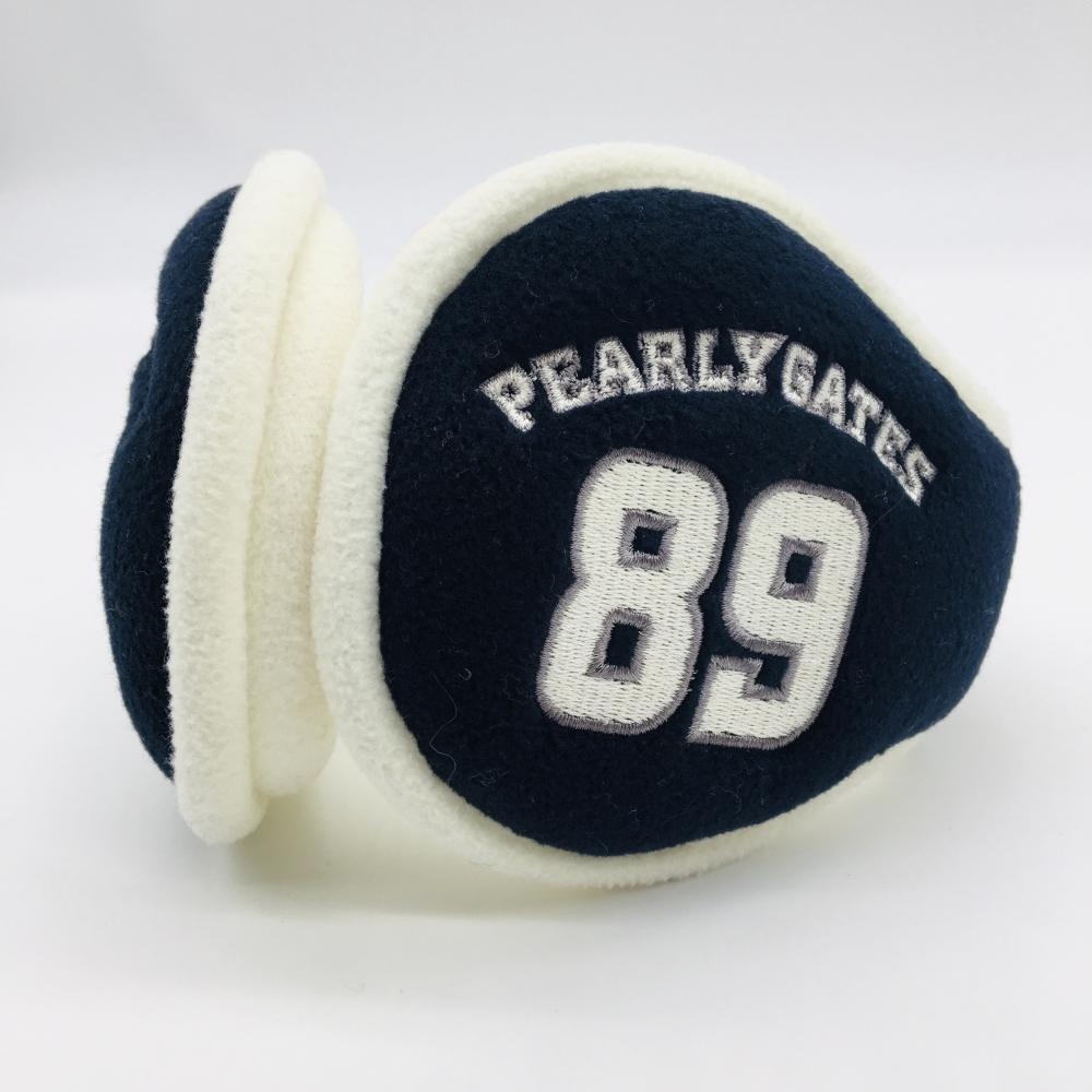 【超美品】パーリーゲイツ イヤーマフ ネイビー×白 ロゴ刺しゅう PGニコちゃんスマイルゴルフ PEARLY GATES