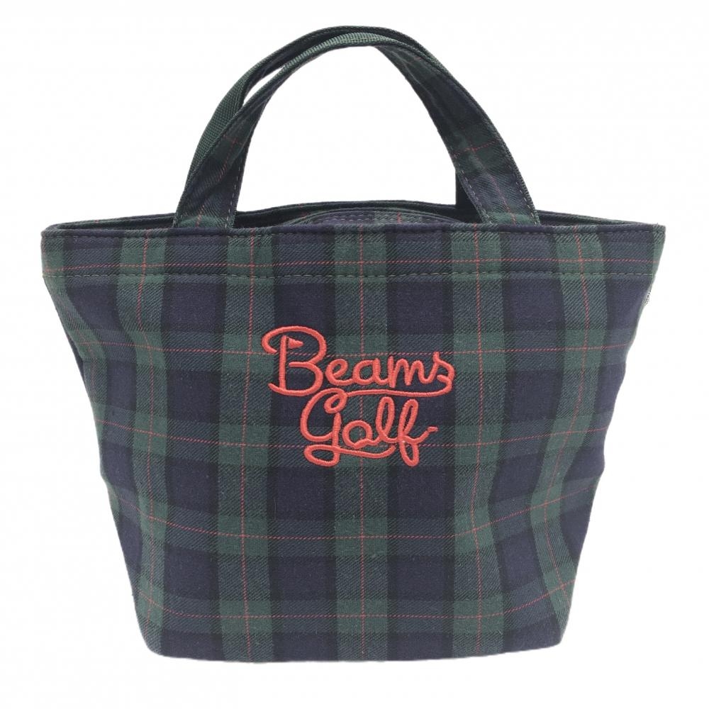 【超美品】ビームスゴルフ カートバッグ グリーン×ネイビー チェック 内側ポケット  ゴルフ BEAMS GOLF