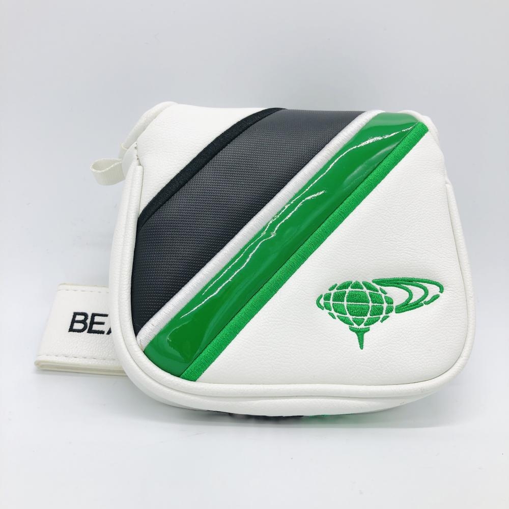 【美品】BEAMS GOLF ビームスゴルフ パターカバー 白×グリーン マレット型 マグネットスナップ付き パターゴルフ