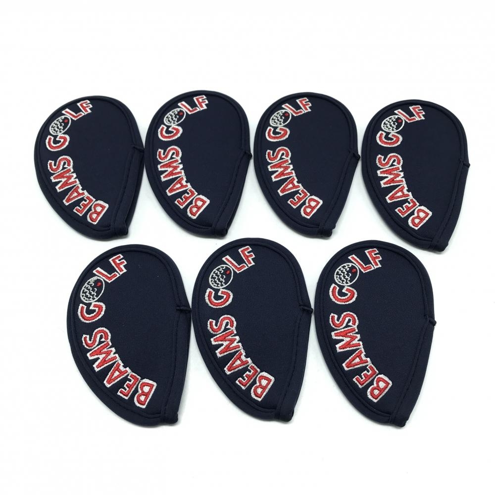 【超美品】ビームスゴルフ アイアンカバー7点セット ネイビー×レッド ロゴ ヘッドカバー ゴルフ BEAMS GOLF