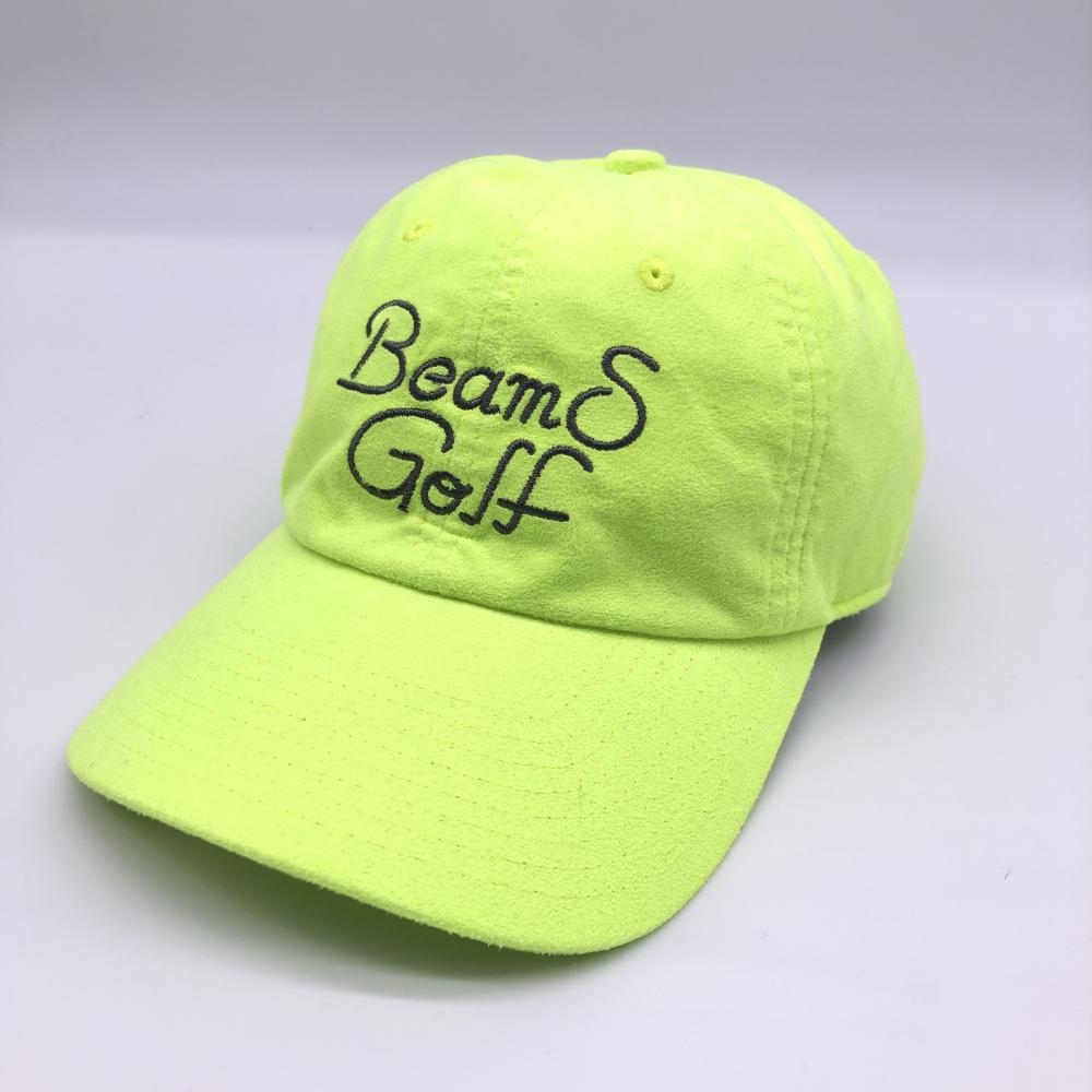 【超美品】BEAMS GOLF ビームスゴルフ キャップ 蛍光イエロー×グレー スエード調 汗取りパッド付き 57-59cm ゴルフウェア