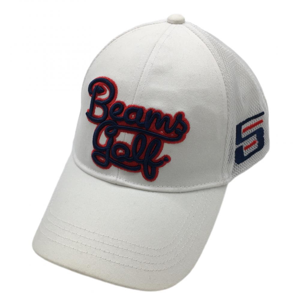 【美品】ビームスゴルフ メッシュキャップ 白×ネイビー 立体ロゴ刺しゅう  ゴルフウェア BEAMS GOLF