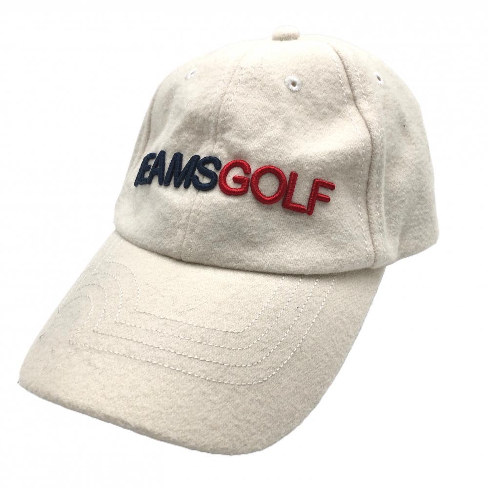 【美品】ビームスゴルフ キャップ アイボリー ウール混 ロゴ刺しゅう ゴルフウェア BEAMS GOLF